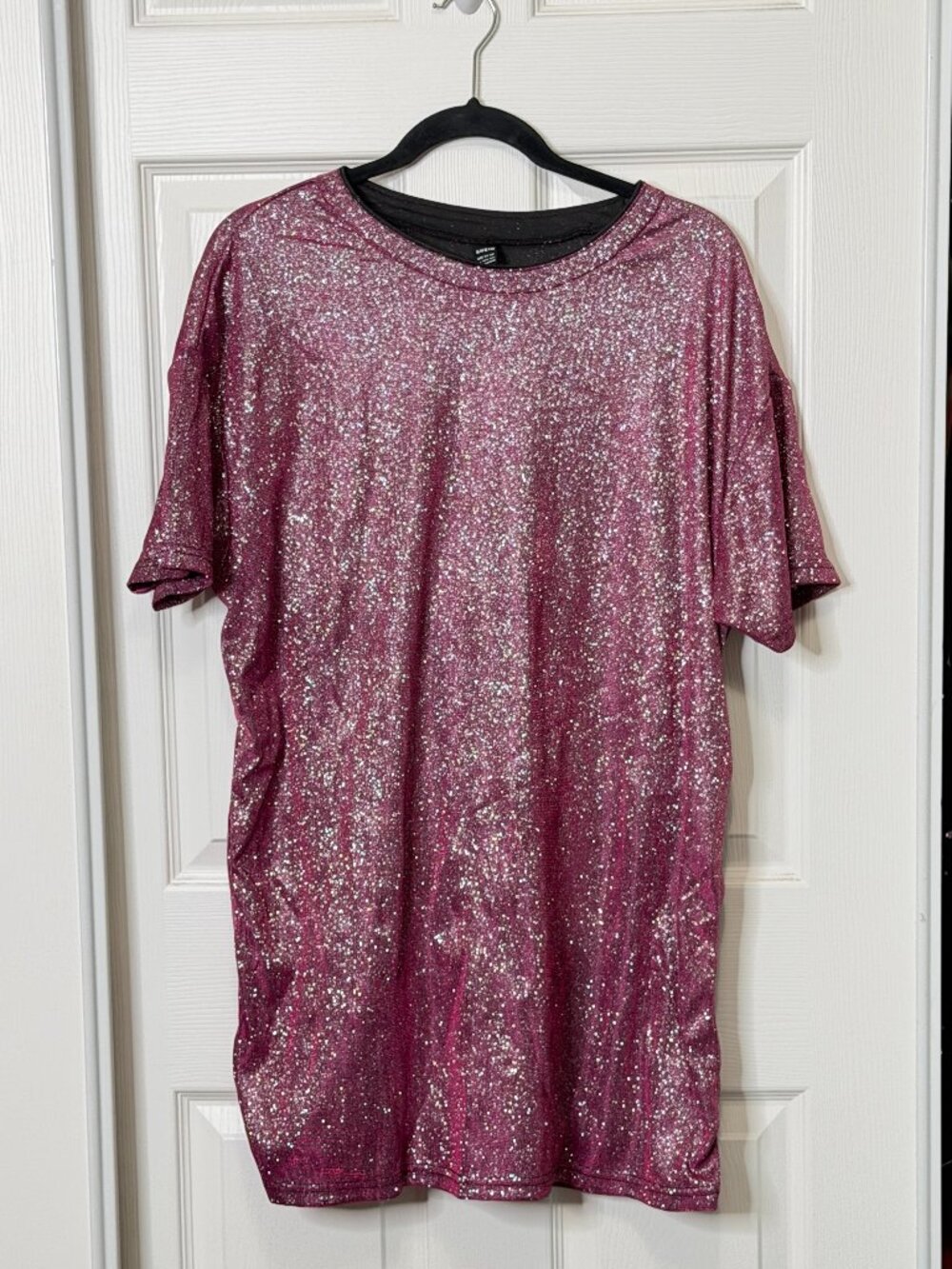 Sparkly Pink Oversized T-Shirt Dress- SHEIN Women's Large